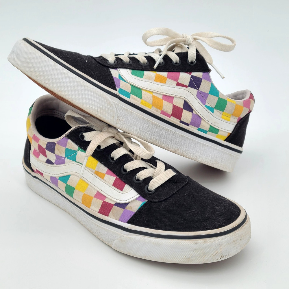Vans Old Skool Checkerboard Sneakers 500714 Rainbow Fabric Shoes Womens 8.5